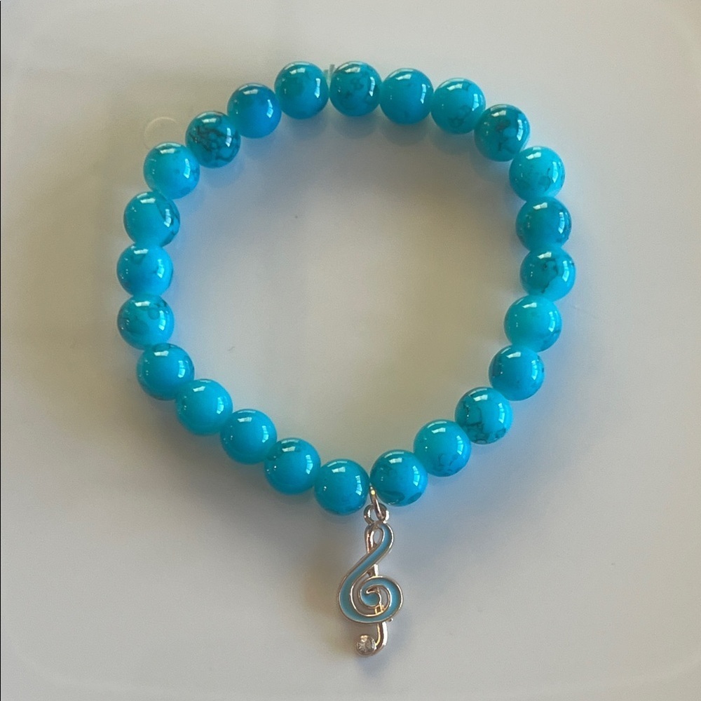 Turquoise Marbled Beaded Bracelet with Silver Charm